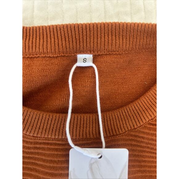 Deep Self Sweater Womens Medium Ruffled Shoulder Peasant Sleeve Ribbed Small - Picture 7 of 12